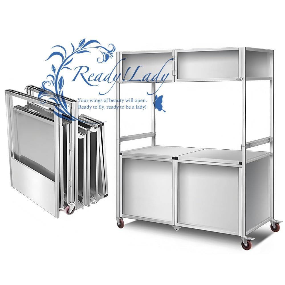 屋台ブース 折り畳み式屋台台車 車輪付き ステンレス製 移動式フードカート 多機能作業テーブル 屋外出店セット 軽量コンパクト フリマ祭りイベント用 180cm