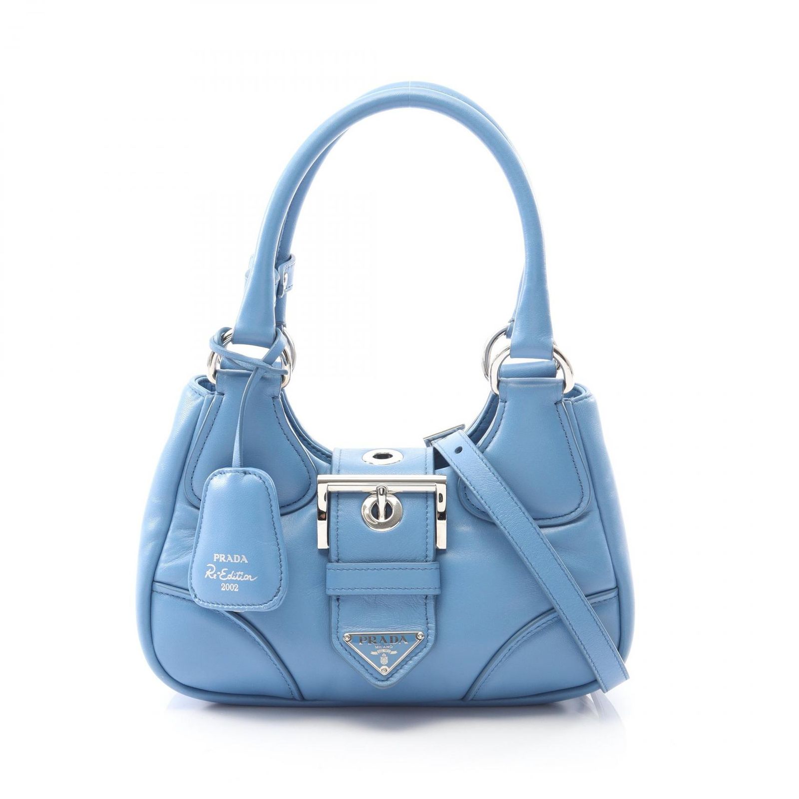 プラダ PRADA ハンドバッグ MOON 1BA381 ライトブルー レザー MOON ハンドバッグ レディース Used A