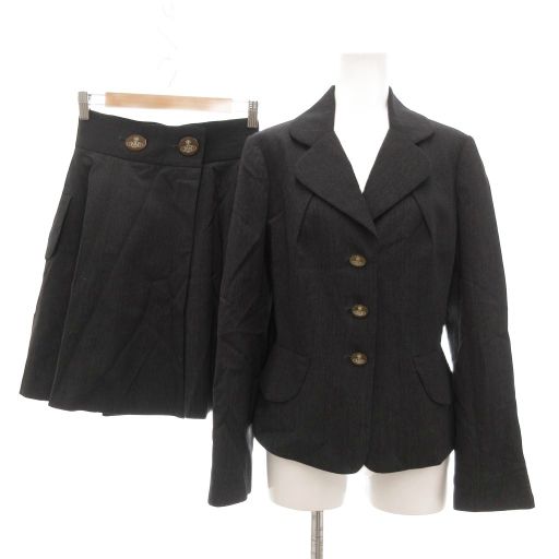 ヴィヴィアンウエストウッドレッドレーベル Vivienne Westwood RED LABEL セットアップ スーツ ジャケット フ スカート ひざ丈 オーブボタン ダークグレー 2 3 |UO