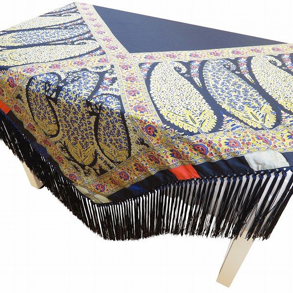 ae エトロ ETRO フリンジ テーブルクロス 紺 マルチ シルク 絹 100