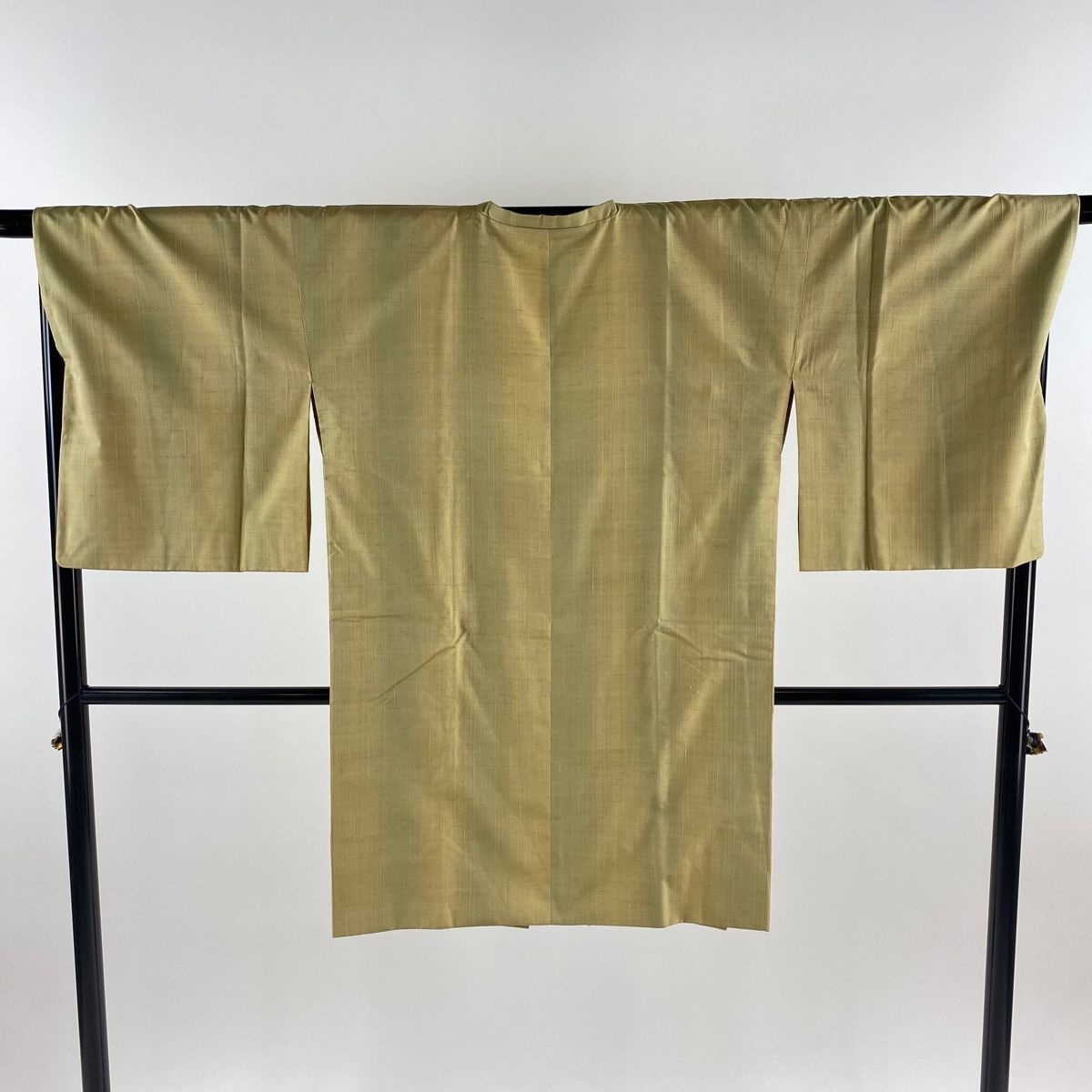 道行 身丈97cm 裄丈69cm L 和装コート 角衿 紬地 縦縞 ベージュ 正絹 秀品