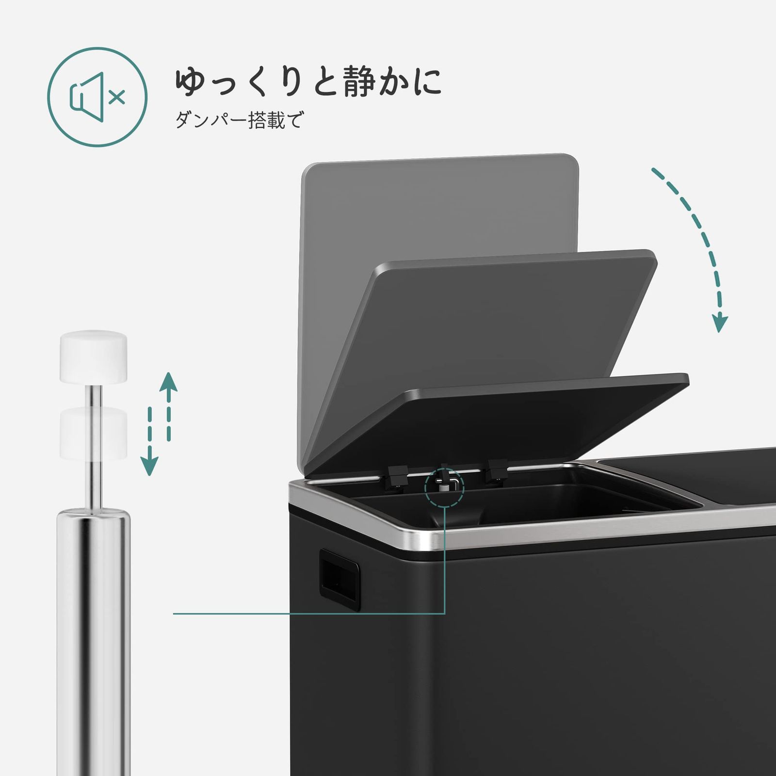 SONGMICS ゴミ箱 ペダル式 ダストボックス ポリ袋付き 蓋付き 2ｘ30L インナーバケット二つ ステンレス 密閉 音無し おしゃれ 横型 室内 ベランダ LTB60BK SKLAD-KIRPICHA_RU