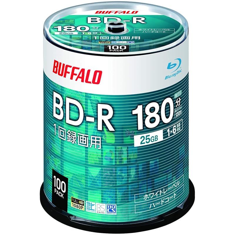 .co.jp バッファロー ブルーレイディスク BD-R 1回録画用 25GB 100枚 スピンドル 片面1層 1-6倍速 ディーガ 2016年発売以降 動作 済み ホワイトレーベル RO-BR25V-100PW|N 1