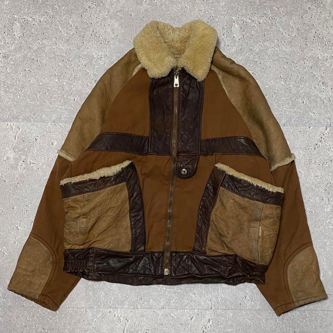90s イタリア製 vintage B-25 ムートン ボア ダック レザー クレイジー 