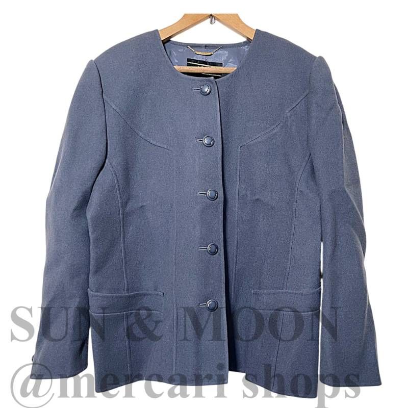 レリアン Leilian ノーカラージャケット ネイビー グレー 9号 M