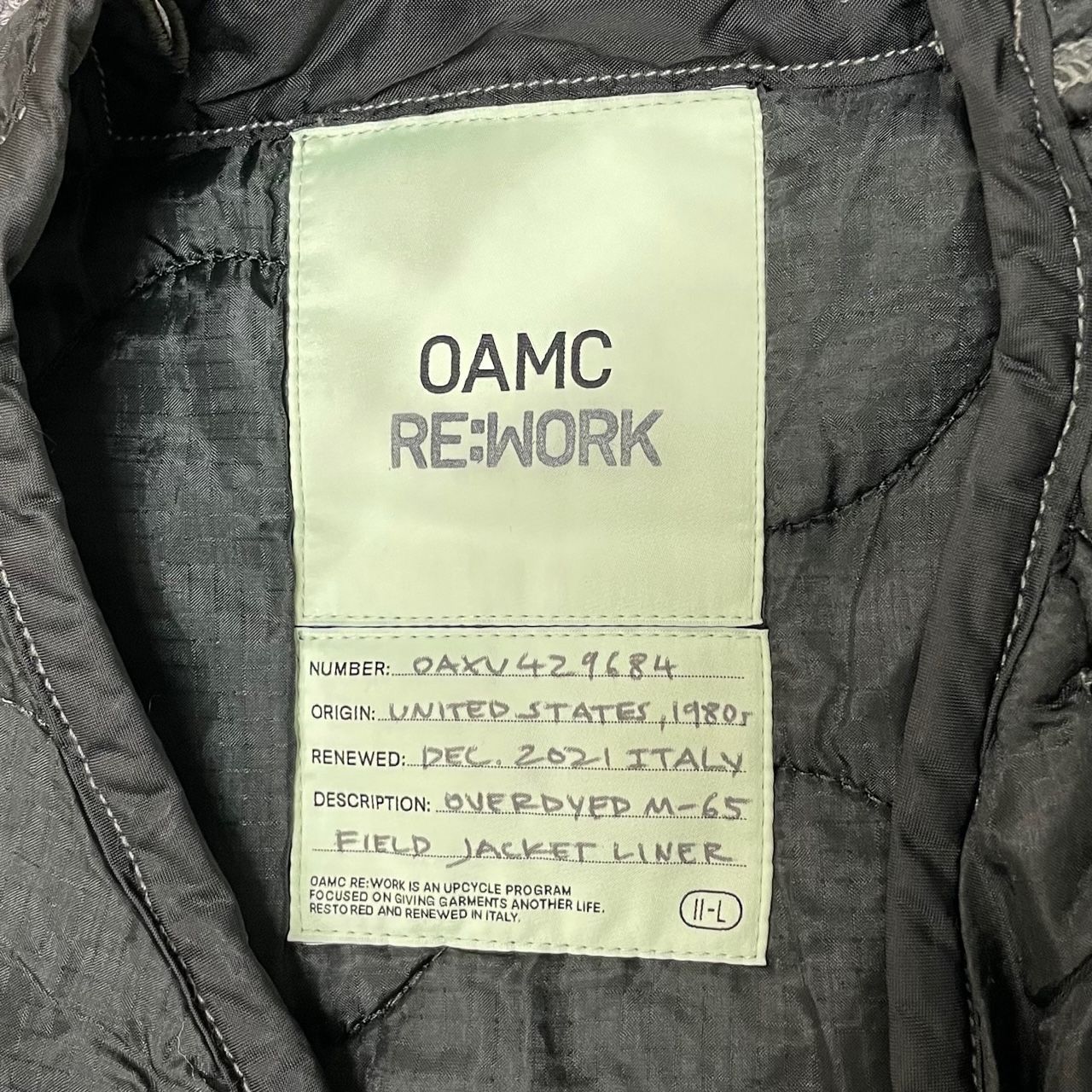 国内正規 OAMC 21AW Re:Work Zipped Gilet キルティング ベスト