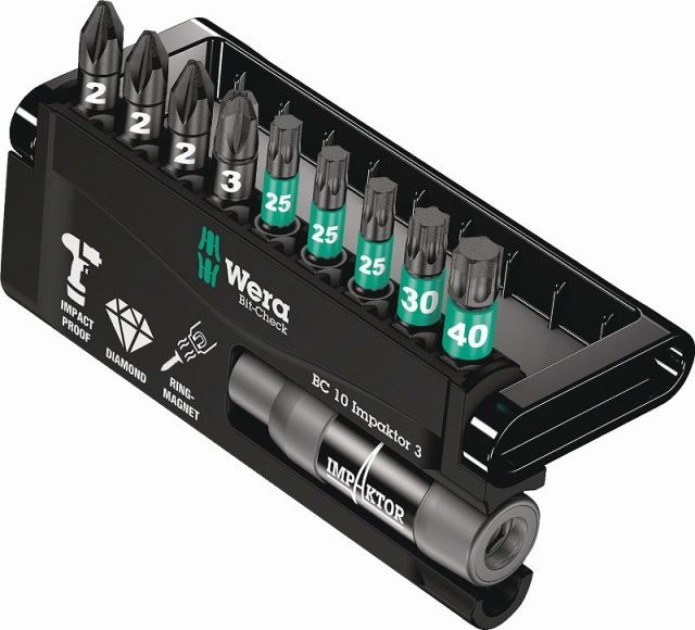 Wera1|4インパクトドライバービットセット10点セット IMPAKTORダイヤモンド|コーティングBit-Check10 IMPACTOR3 057683
