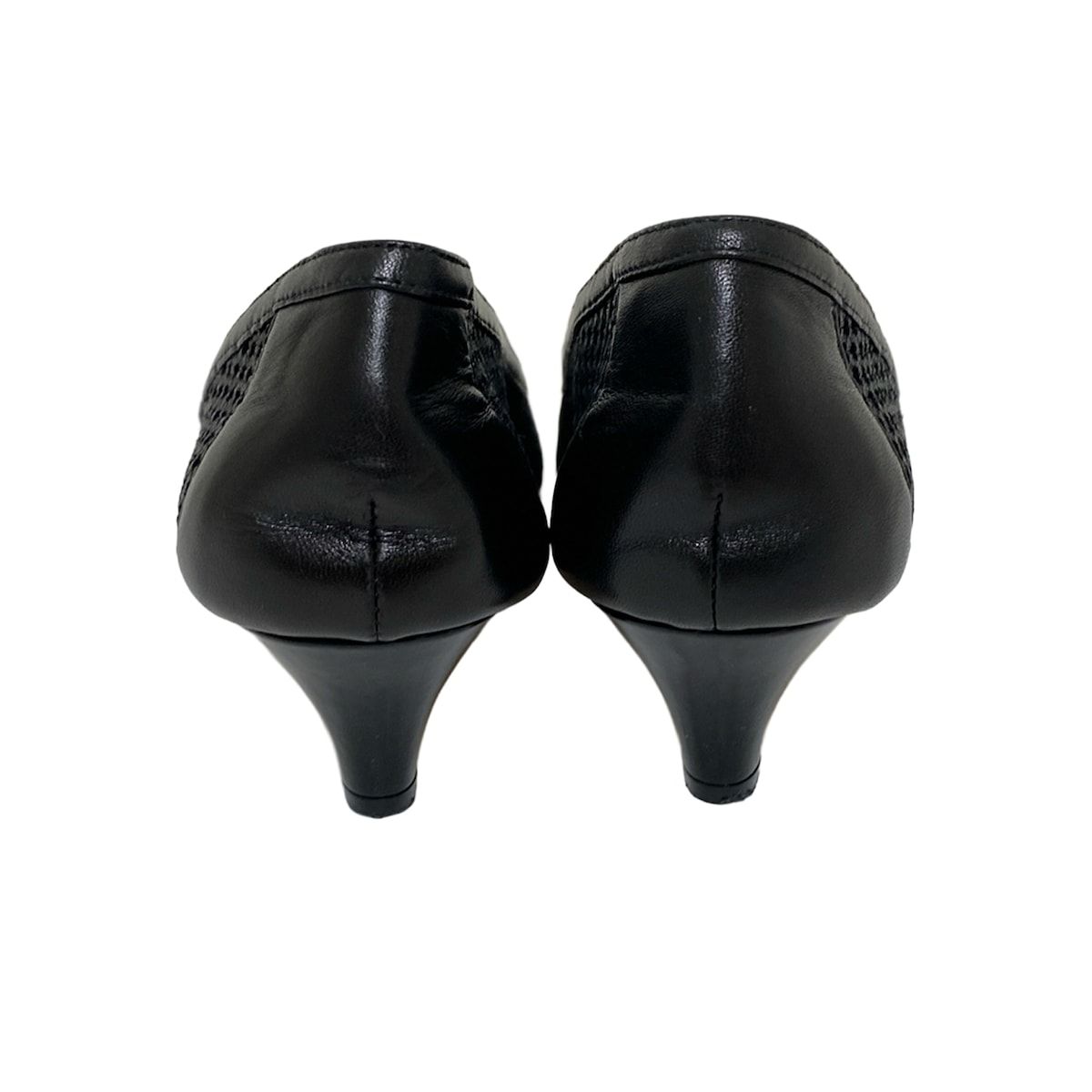 CHANEL シャネル パンプス 35 C レディース - 黒 パンチング|オープントゥ|ココマーク|パール レザー KIN-KAAI_COM