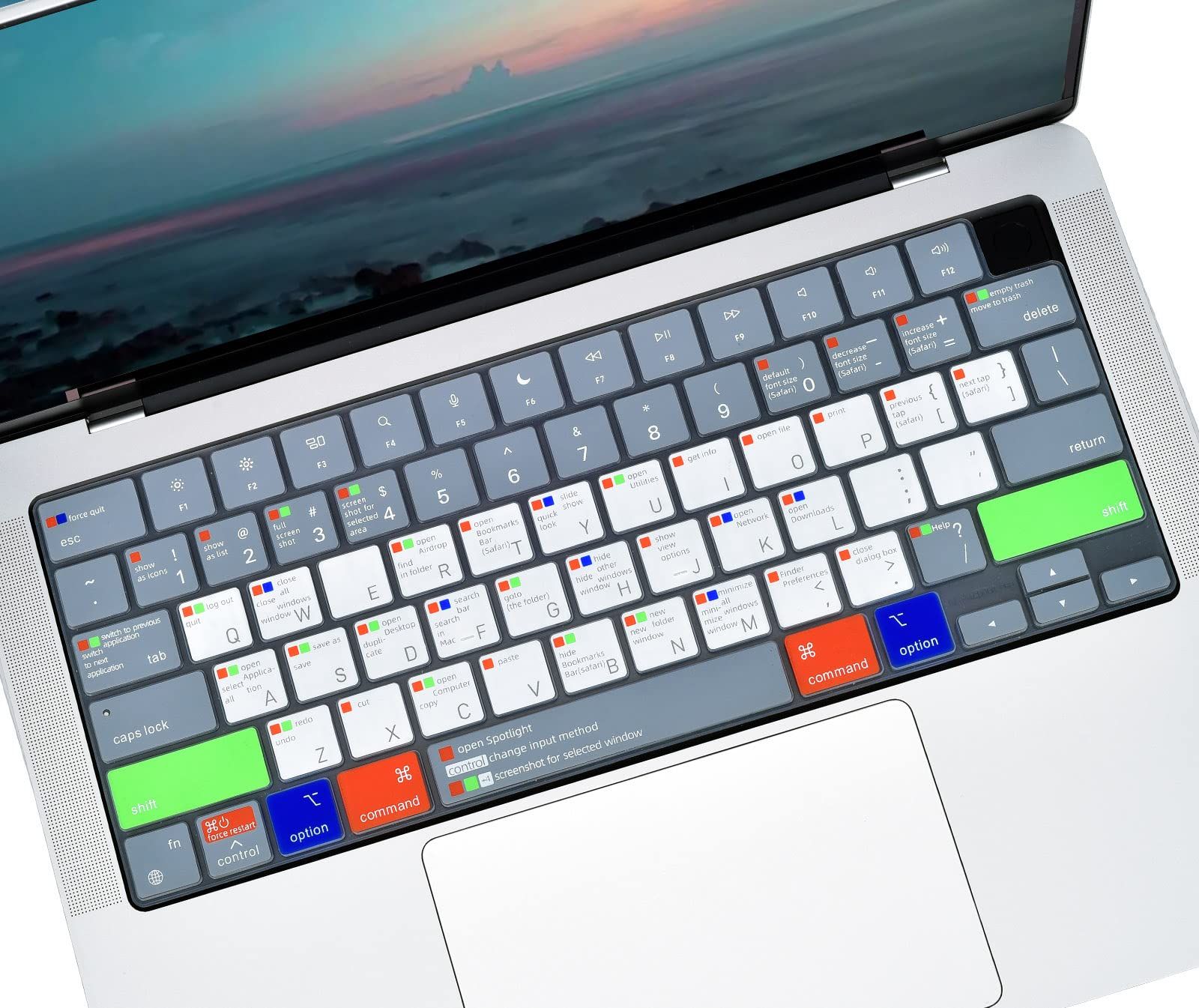 キーボードカバー 2024 2023 Apple MacBook Pro 14インチ/16インチ A3112 A3401 A3185 A2992 A2442 A [グリーン，ホワイト] [MacBook Pro 14