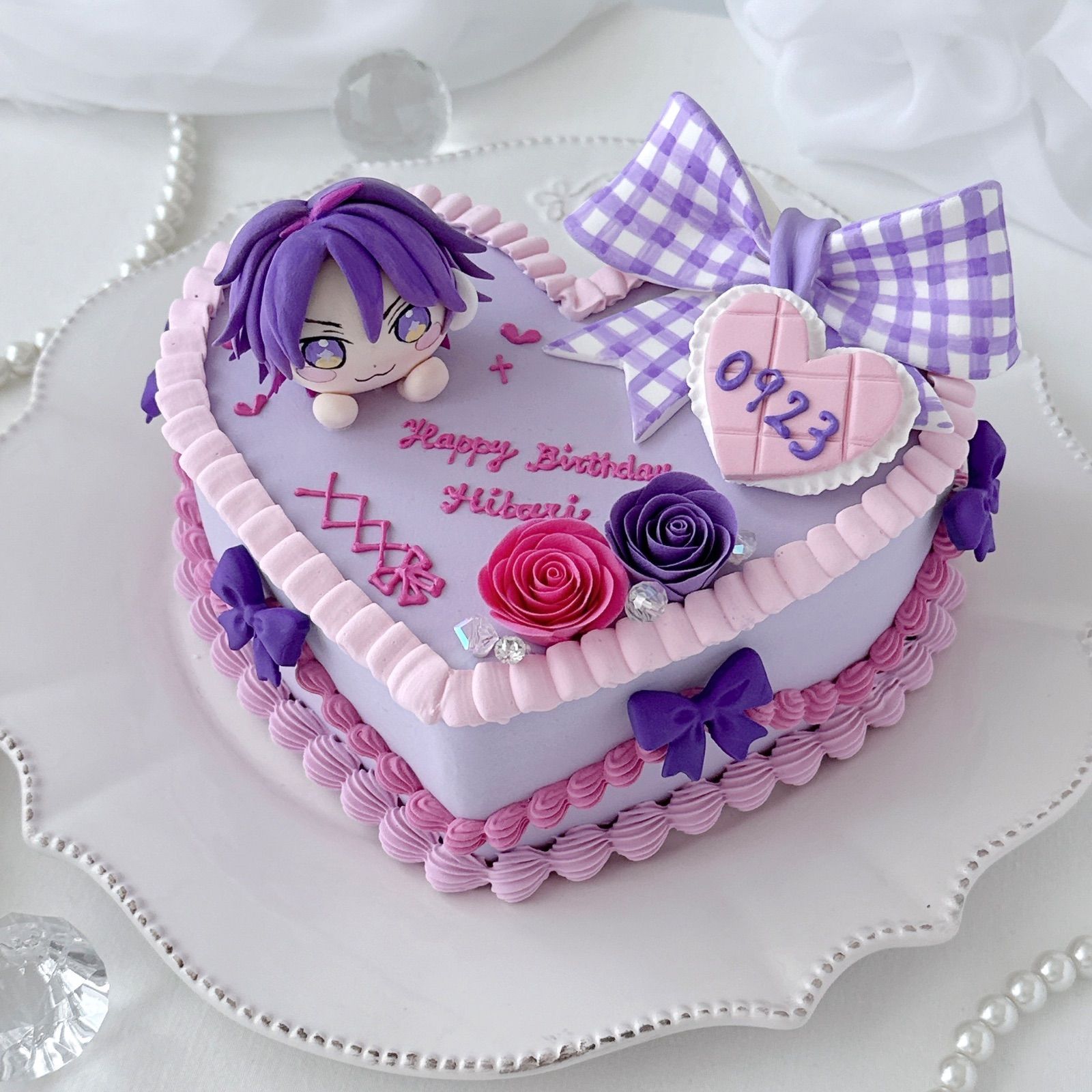 【＊さおり＊様】フェイクスイーツ◆菫ブーケ飾♬ハート型♡パリパリ苺のミルフィーユ さおり＊様】フェイクスイーツ菫ブーケ飾ハート型パリパリ苺の