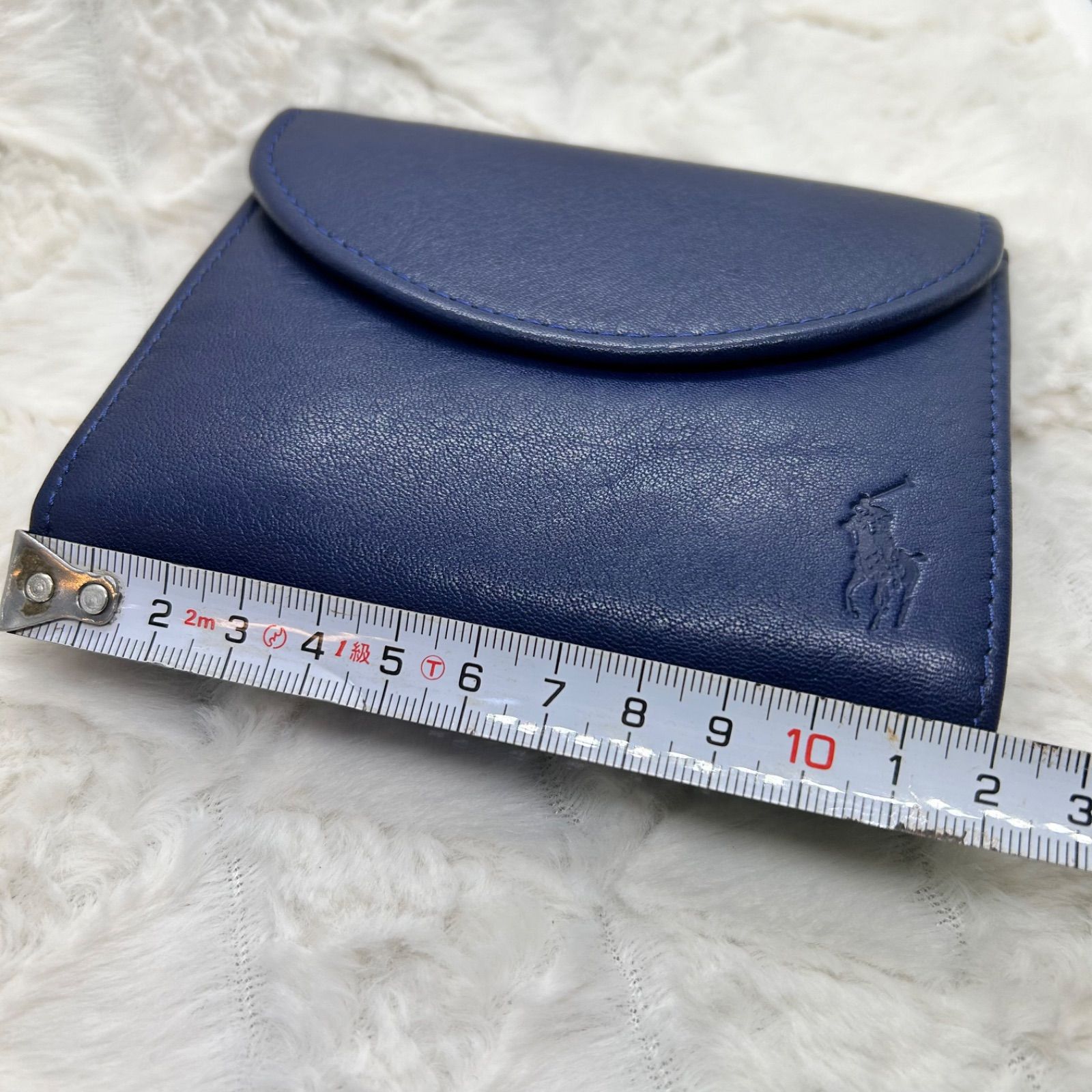 ポロ ラルフローレン 三つ折り財布 レザー ネイビー 紺色 極美品 