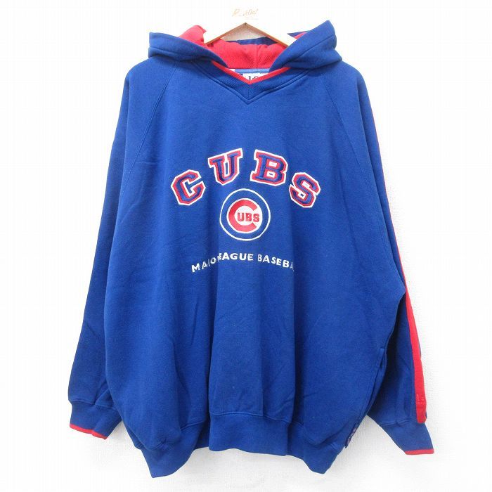 XL/古着 リー Lee 長袖 スウェット パーカー メンズ 00s MLB シカゴカブス 刺繍 ラグラン 大きいサイズ 青他 ブルー メジャーリーグ ベース