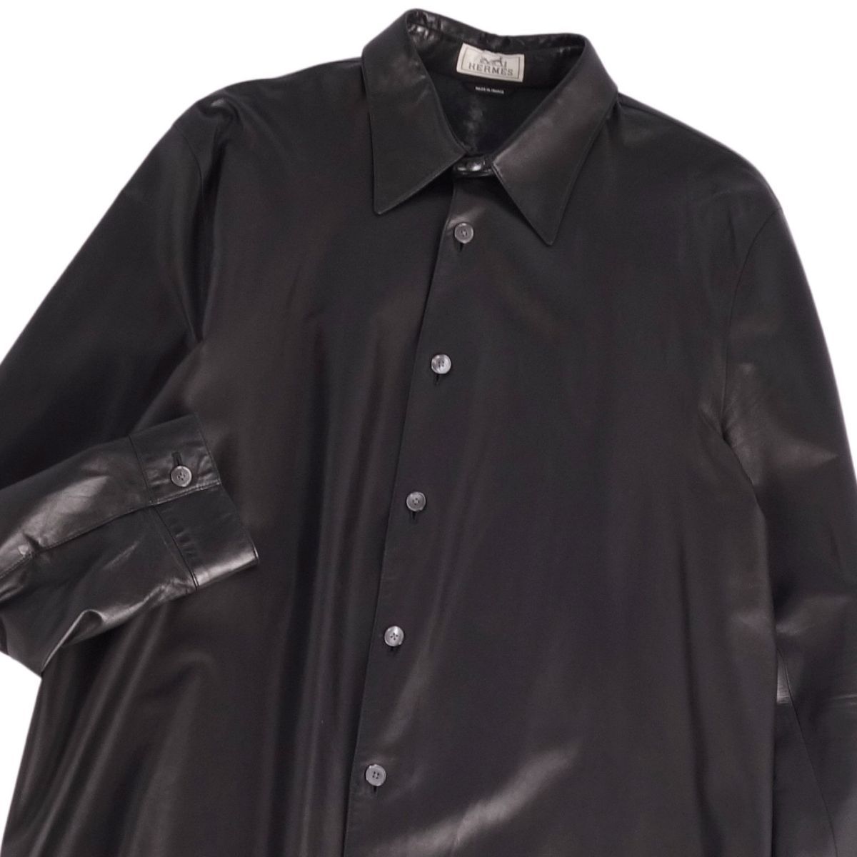 HERMES 黒レザーシャツ 広尾店】エルメス HERMES セリエボタン