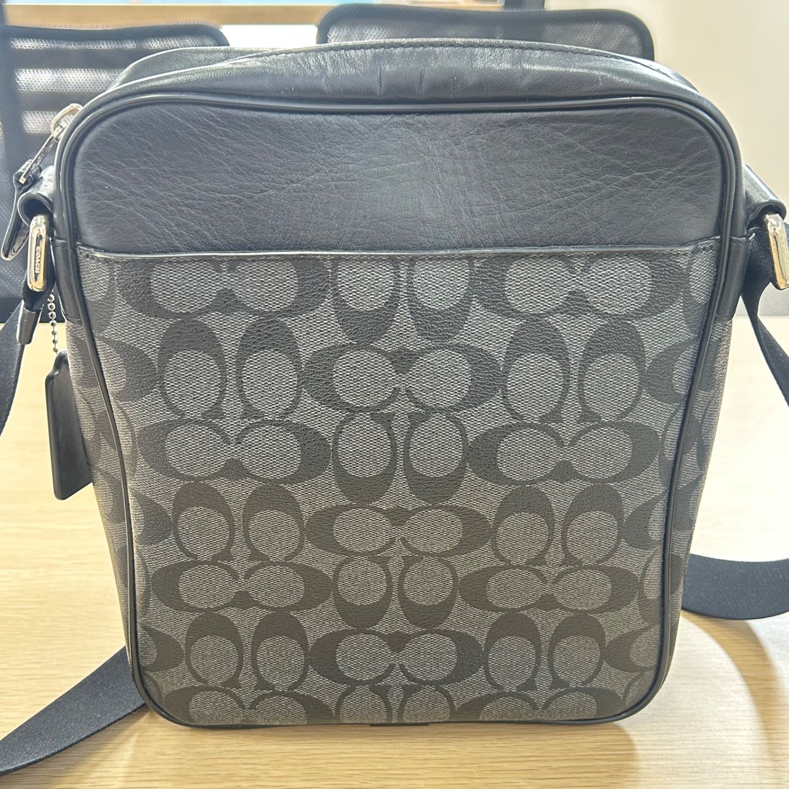 美品】コーチ フライトバッグ レザー マホガニー グレー シグネチャー