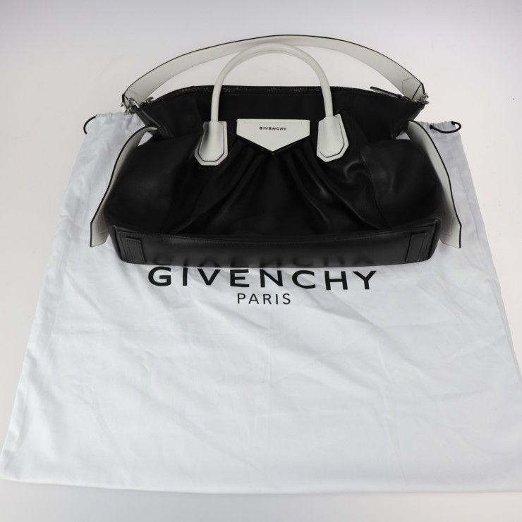 GIVENCHY ジバンシィ アンティゴナ ソフト ミディアム ハンドバッグ レザー ブラック ホワイト シルバー金具 2WAY ショルダーバッグ  トートバッグ 【本物保証】