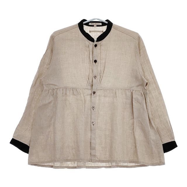 Vlas Blomme 13100011 リネン 切替 長袖 ブラウス シャツ ベージュ  