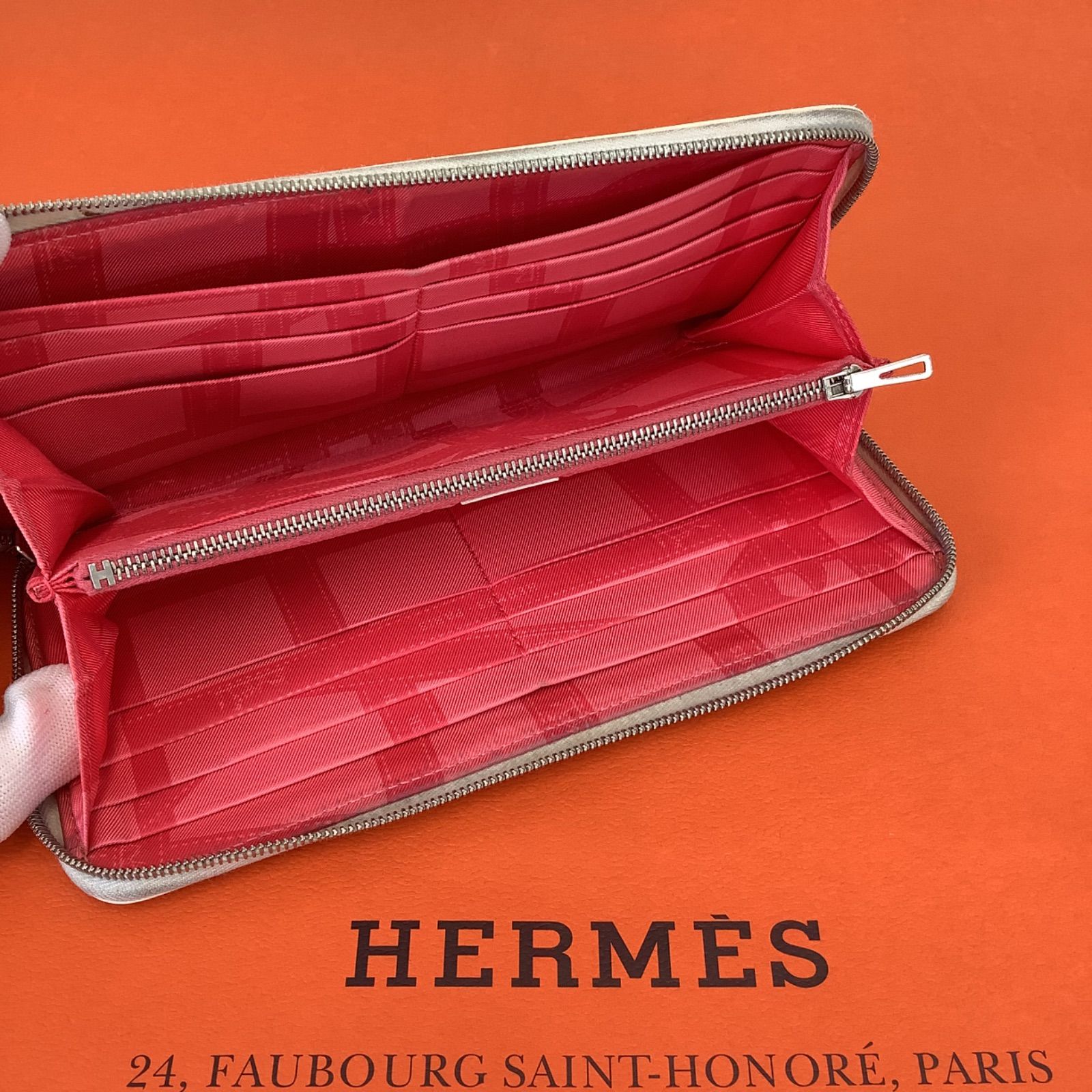 HERMES エルメス アザップ ロング シルクイン 長財布 アイボリー 