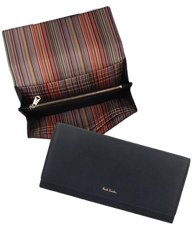 極美品/箱付✨ポールスミス　長財布　サフィアーノレザー　マルチストライプ　紺色 ポールスミス マルチストライプ 長財布 極美品/箱付✨ポールスミス 長財布