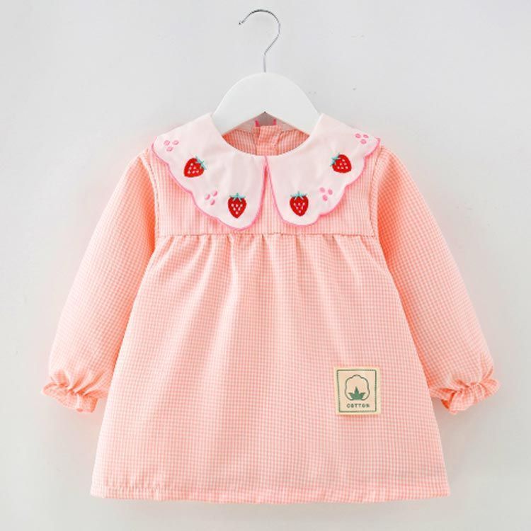 防水 長袖 長袖 汚れ防止 外遊び 袖付きエプロン スモックブラウス 女の子 ベビースモック キッズ チェック柄 刺繍 可愛い 絵画 工作用 スモック 幼稚園 エプロン ワンピース 保育園 お食事 赤 conne596815