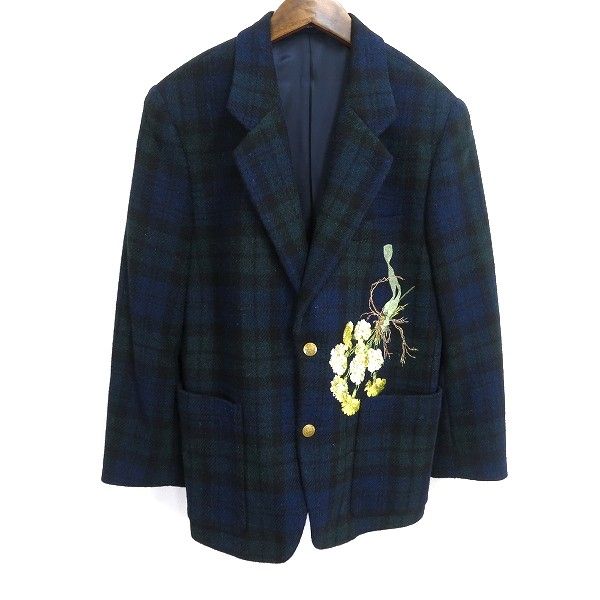 wu ワンダフルワールド WONDERFUL WORLD カネコイサオ ジャケット ウール 100％ タータンチェック カーネーション 刺繍 金釦 970639 k01