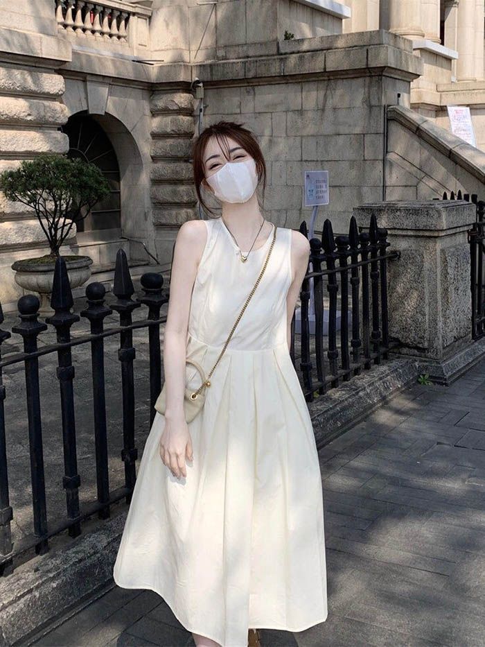 白ワンピース 夏 ロングワンピース レディース ノースリーブ