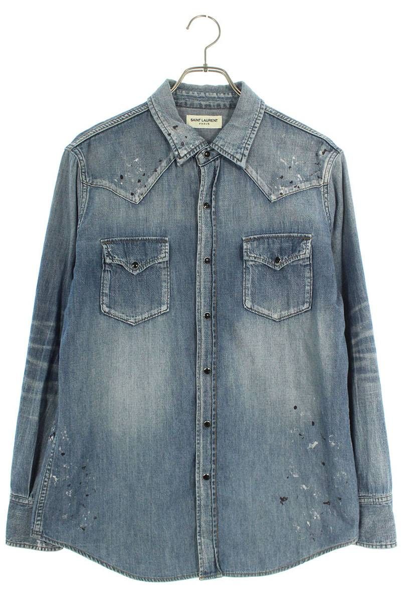 サンローランパリ 18AW 527505 YI880 ペンキ加工デニムウエスタン長袖 