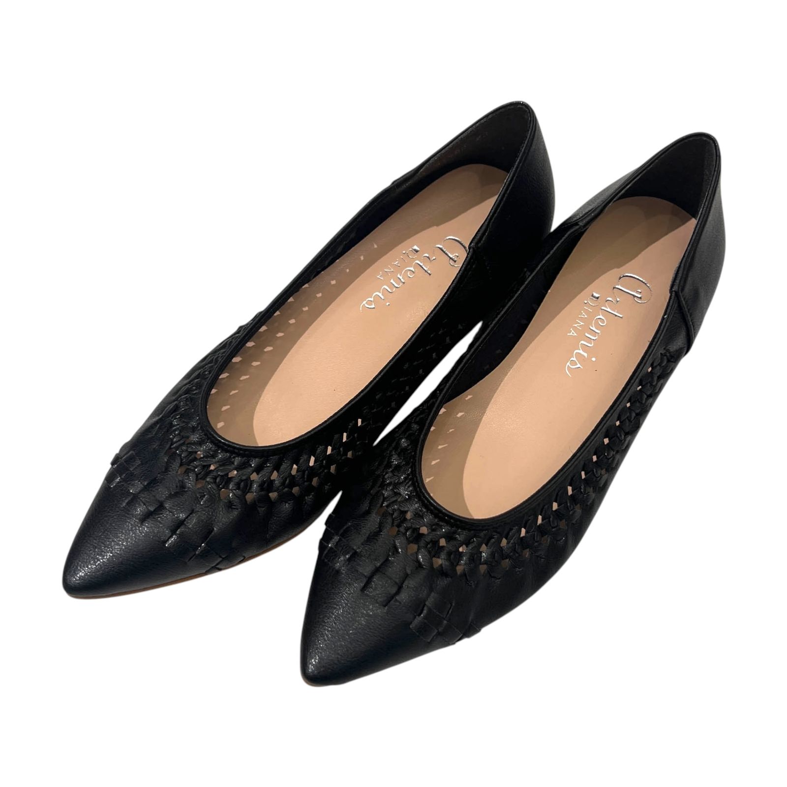 【極美品】DIANA ダイアナ レザー× 黒　ポインテッドトゥ　パンプス DIANA ダイアナ 水玉リボン パンプス 革 レザー ポインテッド