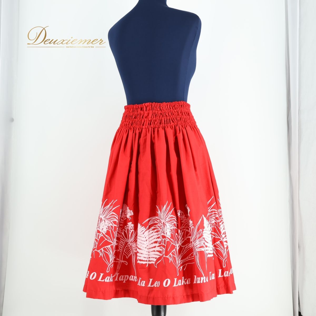 送料無料』【美品 フラダンス衣装】ホワイト パウスカート レッド