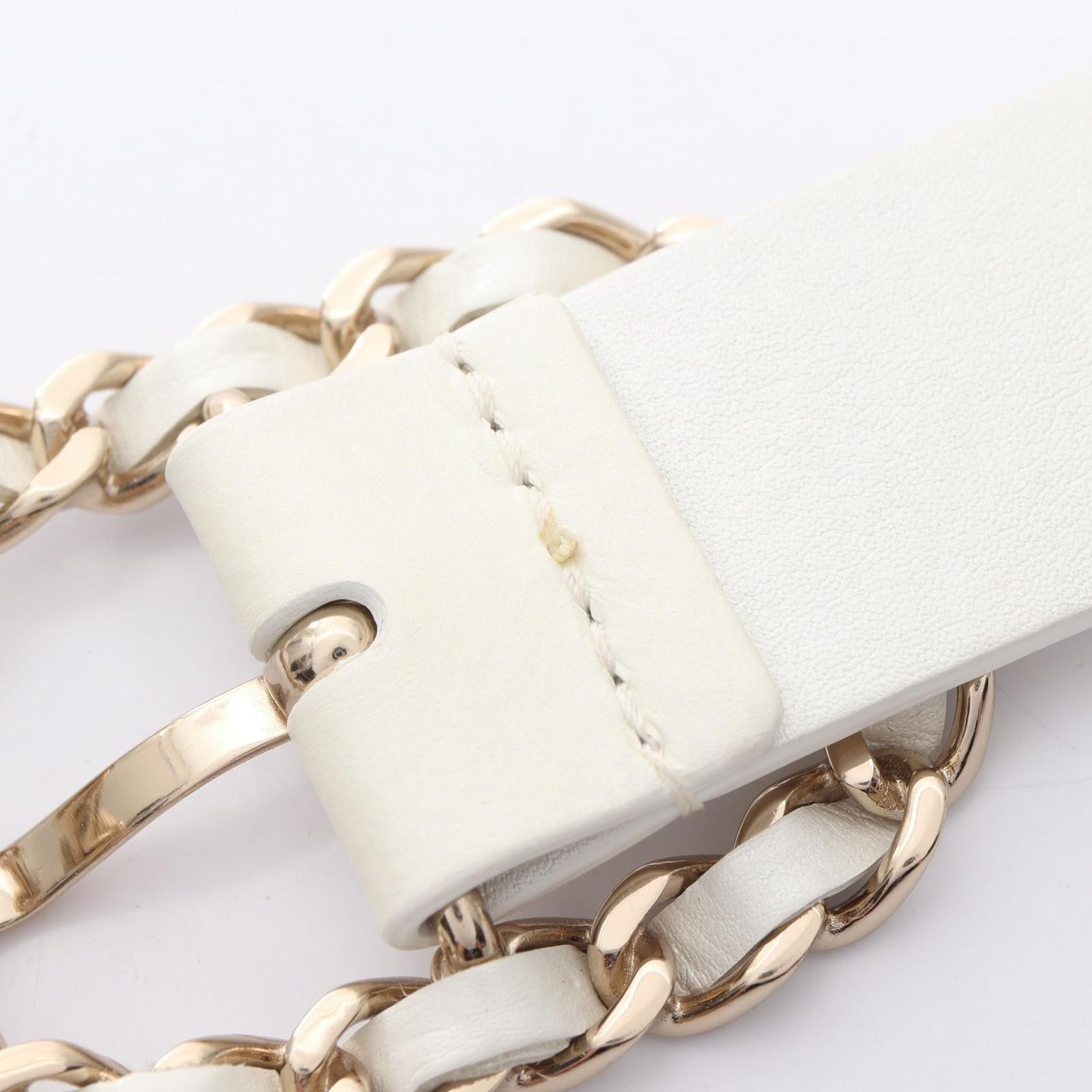 シャネル CHANEL ベルト ココマーク ホワイト レザー パール