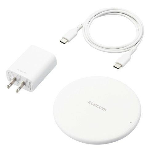 【新品・5営業日で発送】エレコム ワイヤレス充電器 Qi認証 最大15W出力 薄型 10mm EPP規格対応 (30W充電器・C-Cケーブル付き) ホワイト W-QA23WH