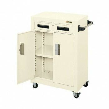 サカエ パネルワゴン 天板フラット 引出し 扉付 アイボリー PMW-7AI