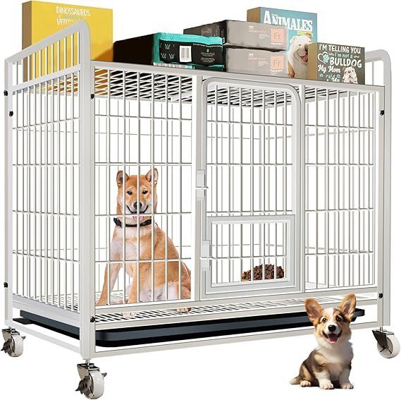 【在庫処分】Areden 犬のケージ 屋根付き （サイズ：77x54x80cm ）犬 サークル ペットサークル ケージ 折りたたみ可能 キャスター付き引き出し式トレー 組立簡単 掃除簡単 犬用 小型犬 中型犬 大