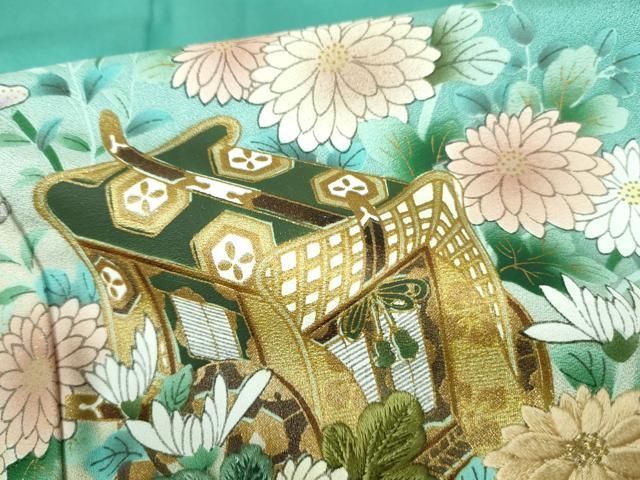 平和屋着物●訪問着　御所車草花文　暈し染め　金銀彩　正絹　逸品　DAAW5900ud 平和屋着物○訪問着 御所車草花文 暈し染め 金銀彩 正絹 逸品