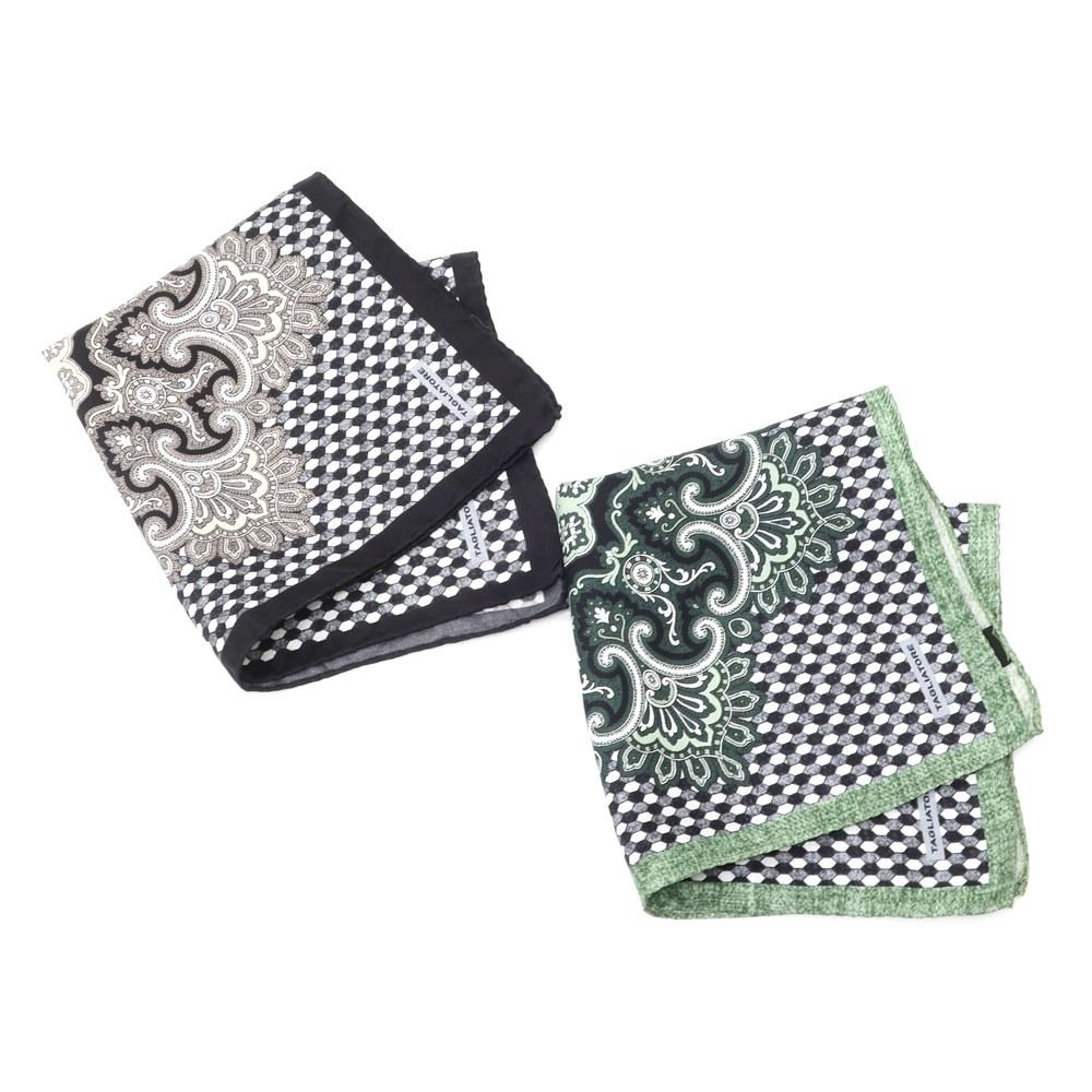 【中古】タリアトーレ TAGLIATORE 2枚セット シルク ポケットチーフ ブラックxグリーン【メンズ】