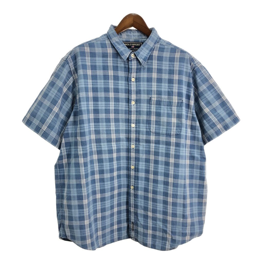 POLO SPORT ポロスポーツ 半袖シャツ 大きいサイズ ラルフローレン チェック ブルー(メンズ XXL) 古着 T8595