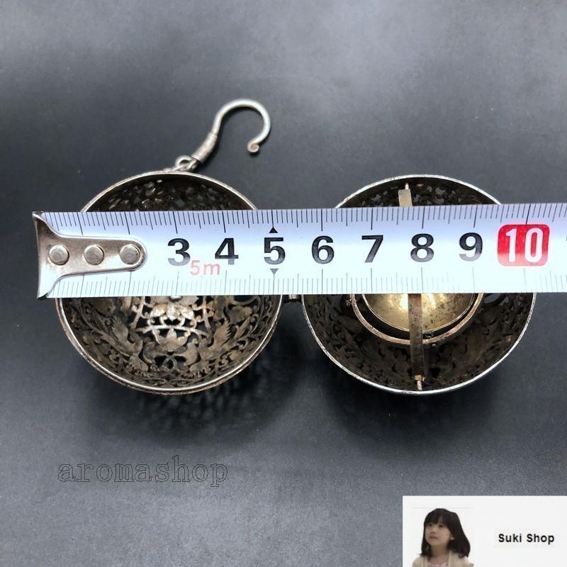 銅 細工 茶道具 香道具 香薫球 倒流香弔炉 花鳥紋香球 工芸品