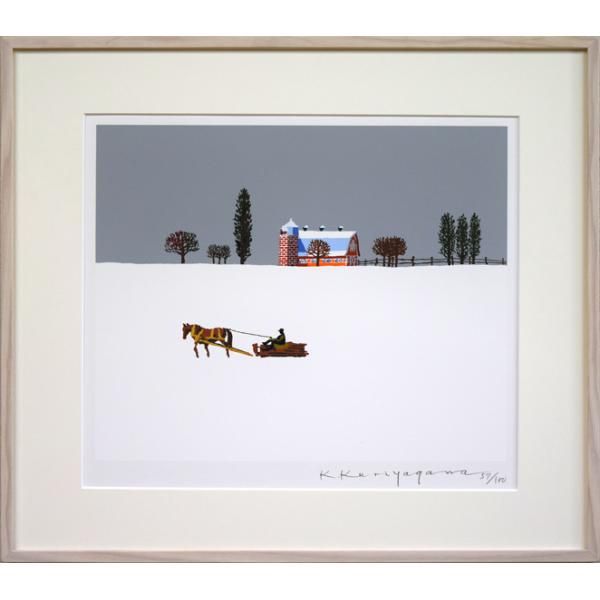 栗谷川健一 版画 シルクスクリーン 直筆サイン入り 限定アート 絵画 額装 栗谷川 健一「教会の街並み（函館）」シルクスクリーン版画