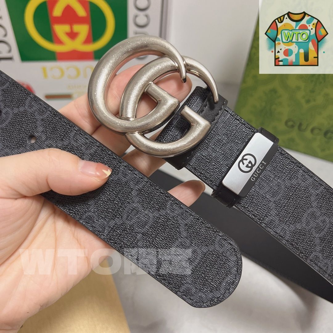 GUCCI ダークグレー キャンバスベルト インターロッキングG バックル付き ベルトGGスプリーム