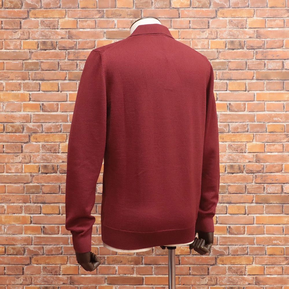 25秋冬 MASQ 50サイズ スキッパーポロ M5625-6029 イタリア製 ニット ポロシャツ ウール ダイヤ柄 アーガイル メンズ 紳士 マスク 赤 ボルドー mc385