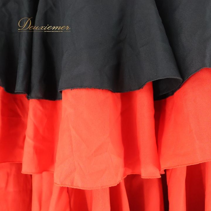 フラメンコ 衣装 ファルダ スカート ボランテ フリル 赤 黒 刺繍 ダンス レッスン 練習 ブラック パーティ 発表会 ブラック系 レッド系 ウエストゴム おしゃれ デザイン ファルダ 練習着 ダンス衣装 パフォーマンス フリルスカート ステージ衣装