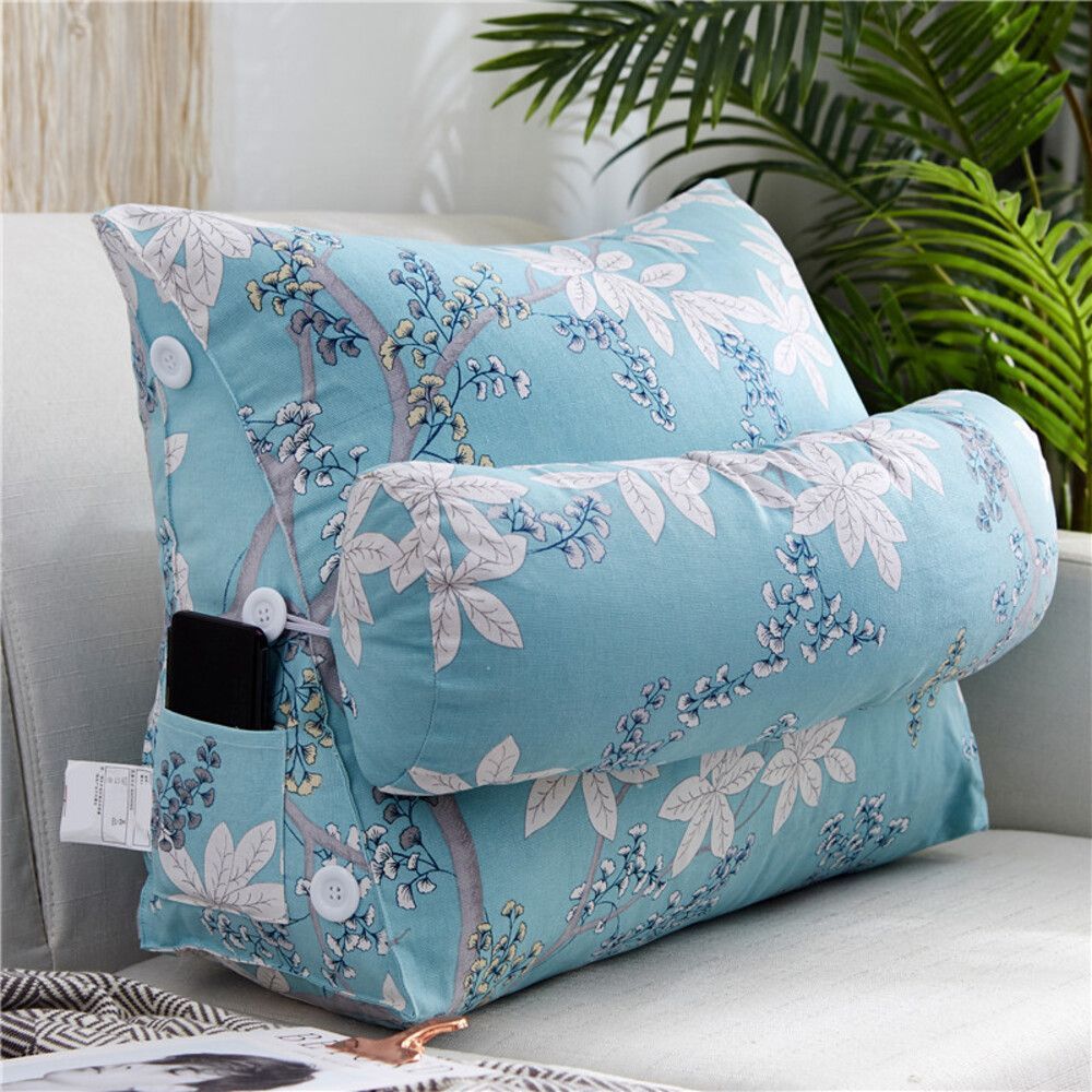 フラワー×ブルー  三角クッション lyc2403 背もたれ クッション 三角 背当てクッション 三角クッション 背もたれクッション さんかくクッション 背当て ごろ寝 枕 うたた寝 お昼寝 おひるね 