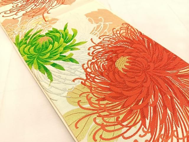 平和屋着物◎全通柄袋帯 乱菊花文 金糸 引箔 正絹 逸品 BAAU6875yc