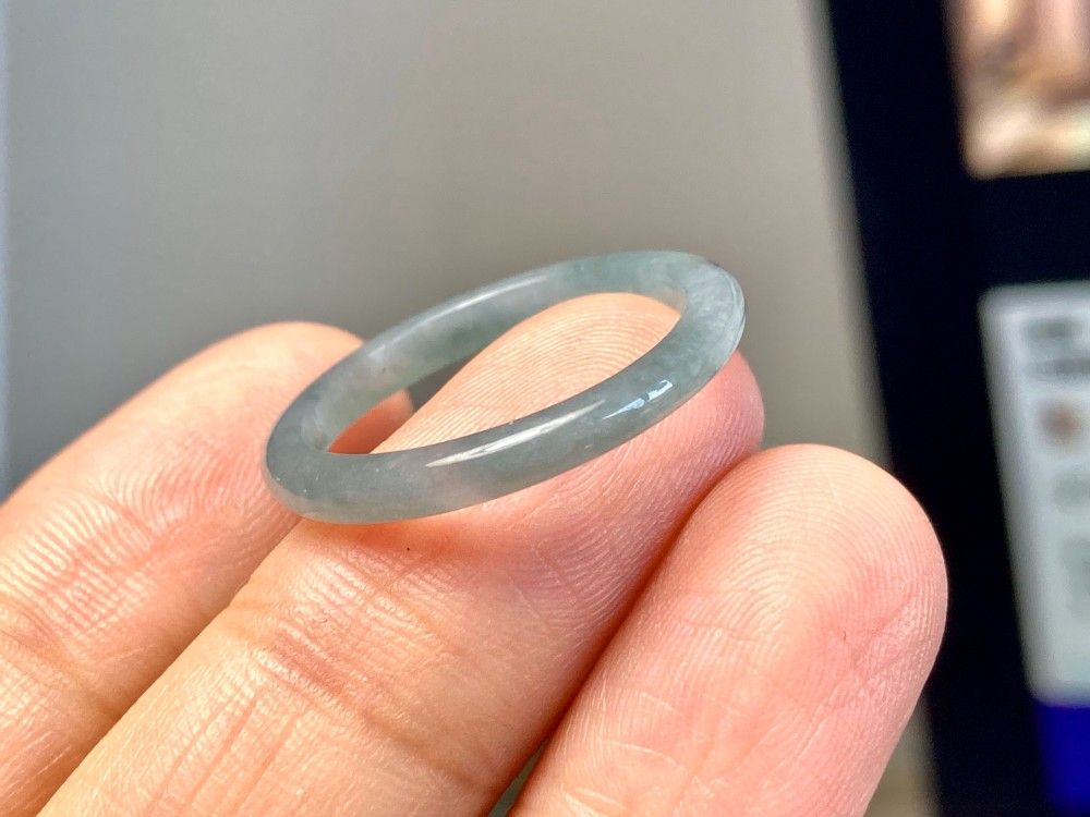 L13-102 ピンキーリング 氷種 竹節 リング 薄水緑色 9.0号 グアテマラ産 A