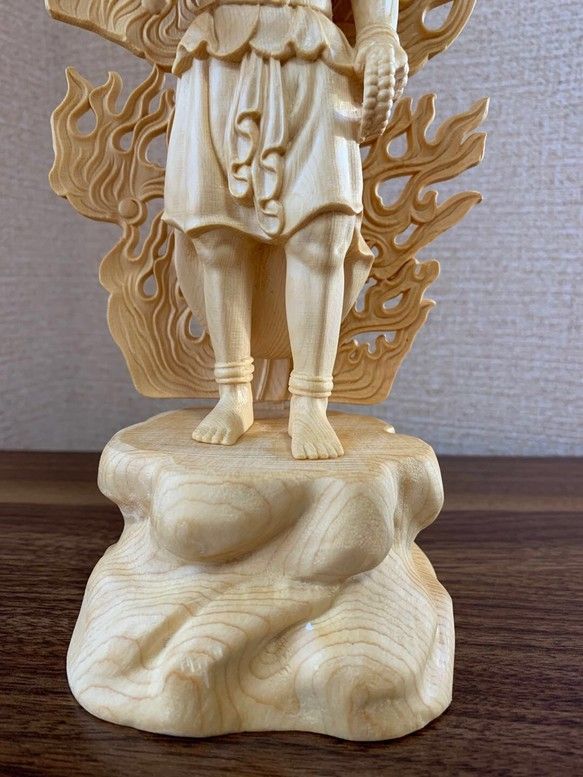 仏像 木彫 不動明王像 檜木 (約)高28cm×幅10cm×奥行8cm