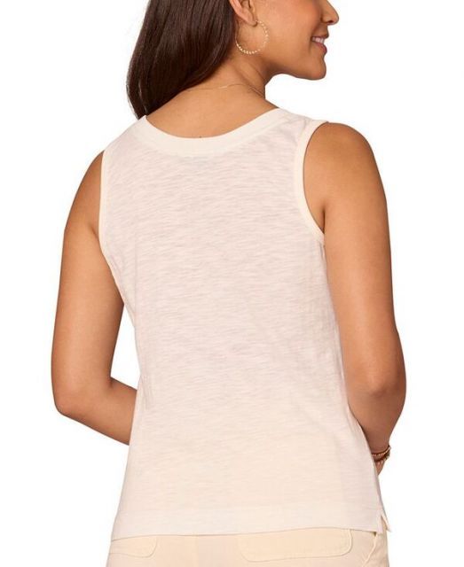 売れ筋商品|||デモクラシー カットソー トップス レディース Petite Notched Scoop-Neck Sleeveless Top Off White Women's Sleeveless High Neck Top in Ecru | Sunspel