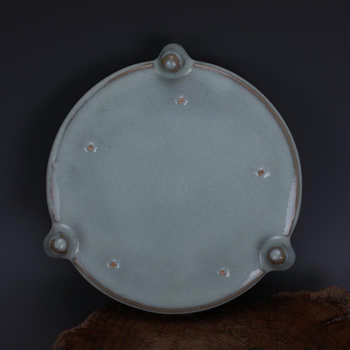 宋代汝窯天青釉加彩花鳥文三足洗 景徳鎮 陶磁器 装飾品 現代工芸