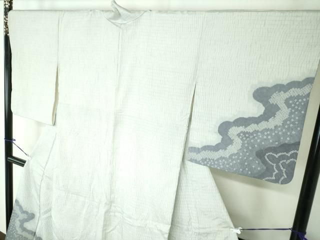 平和屋着物○訪問着 紬地 杢目絞り 雲取り 正絹 逸品 DAAQ3327ps  