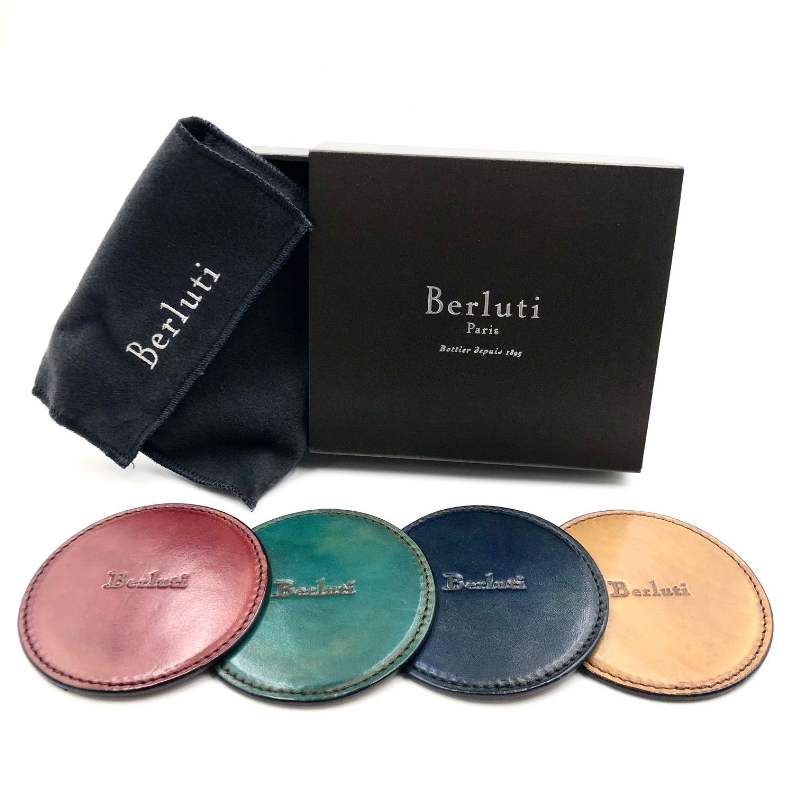 超 Berluti ベルルッティ レザーコースター4枚セット ベネチアンレザー 本革 4色 フランス製 箱 袋付き