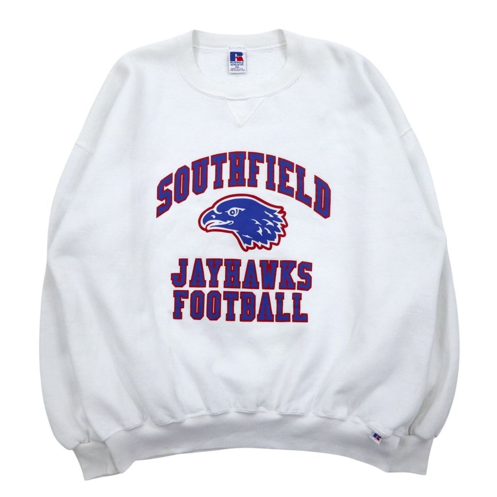 Russell highcottonスウェット レア フットボール USA製 90年代 RUSSELL ATHLETIC フットボール プリント