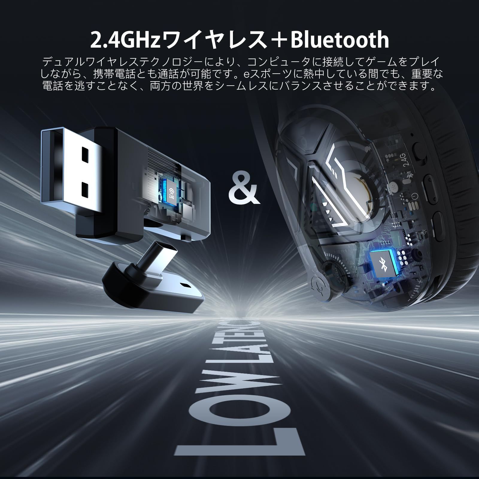 EKSA ヘッドセット ゲーミング「2.4G USB/Bluetooth/TypeC/3.5mm有線